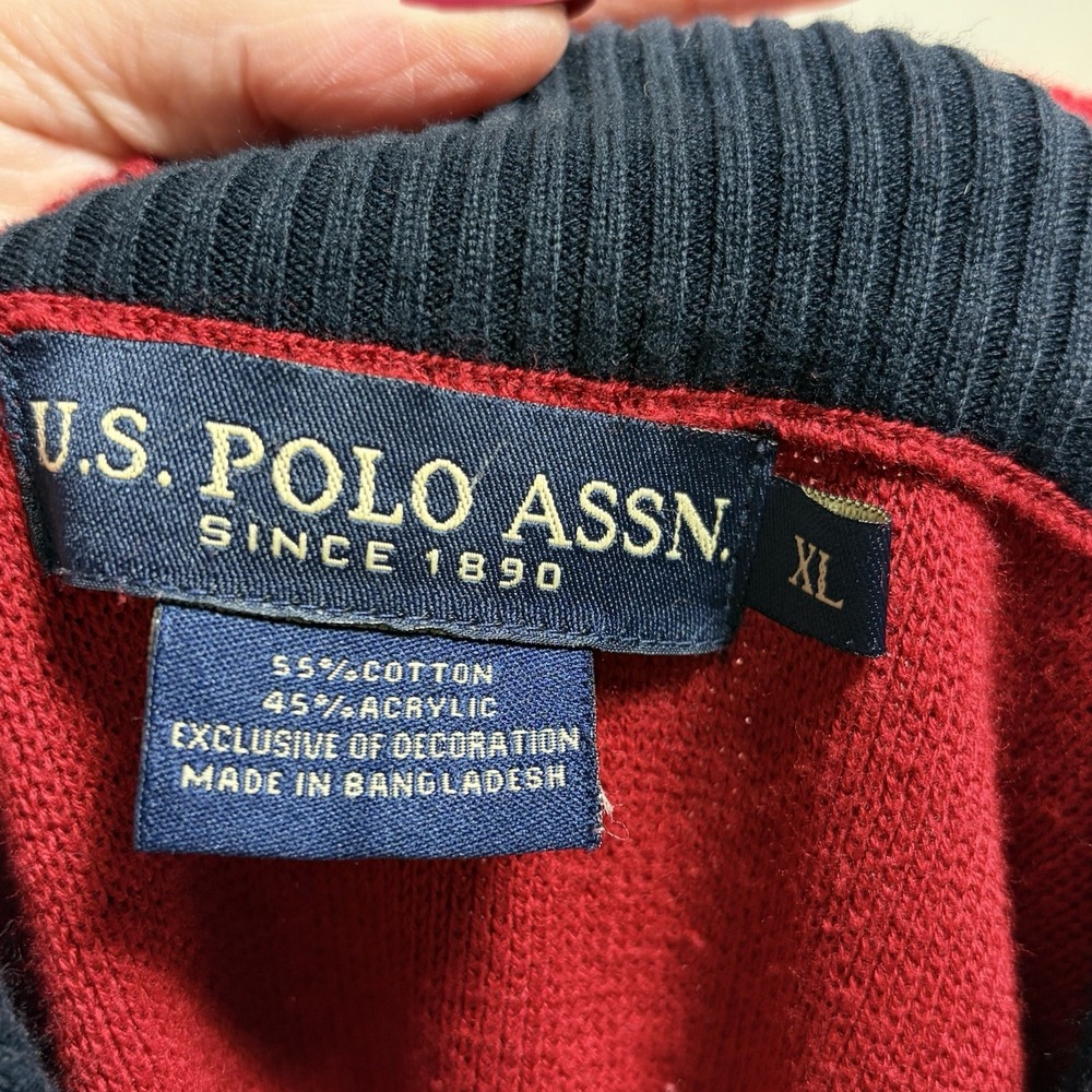 US Polo Assn Men's Sweater Size XL Long Sleeve 1/4 Zip Red White Blue Preppy - Picture 5 of 7